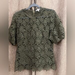 Nanette Lepore Olive Green Lace Blouse